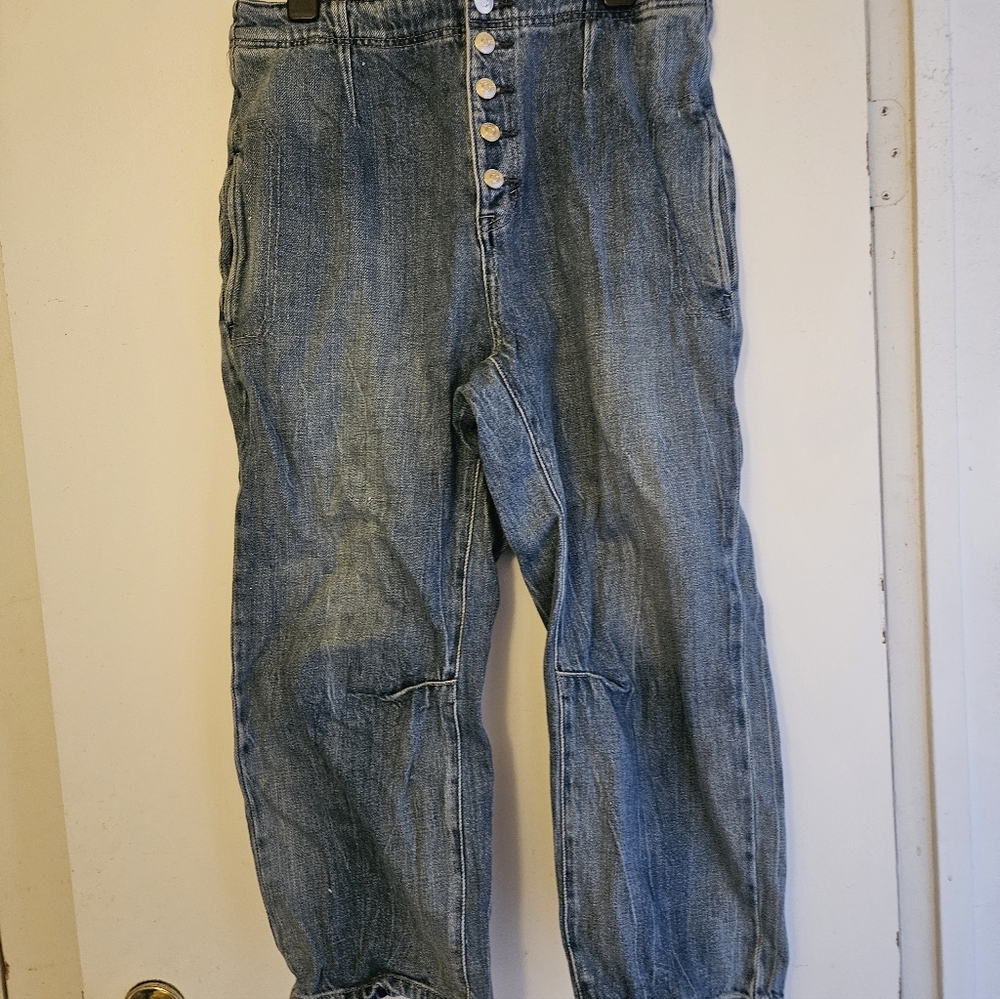 We The Free  Blue Button-Up Barrrel Jeans